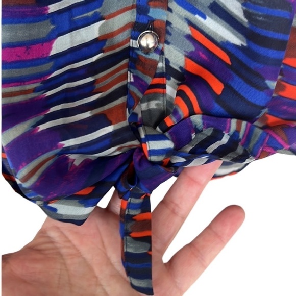 Dolce Vita Multicolor Brush Stroke Print Silk Blouse - Picture 4 of 11